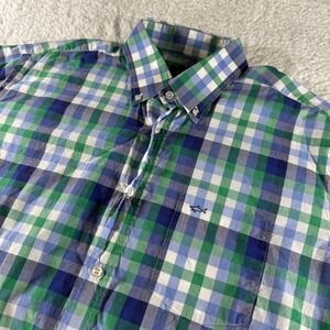 Paul & Shark Yachting Shirt Mens Large 42 Blue Plaid Button Down Green‎ Short